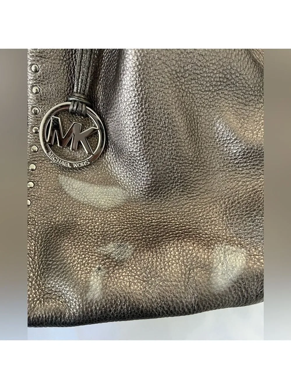 Michael Kors Large Pebbled Pewter Handbag.